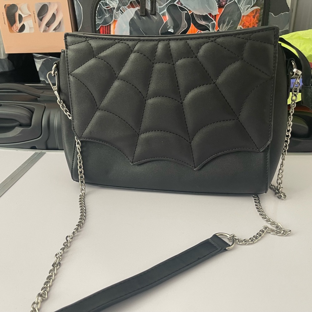 Banned Apparel Black Spider Web Chain Shoulder Bag